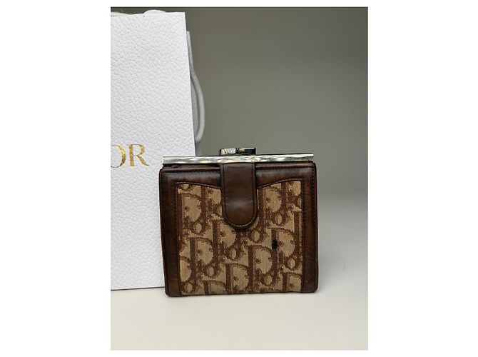 Vintage Dior Oblique Canvas Wallet Brown Beige Silver - view 7