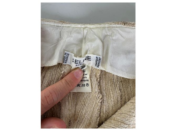 16 Céline Vintage Celine Seidenhose Creme Goldener Verschluss M - Ansicht 10
