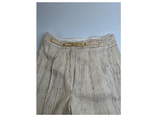 16 Céline Vintage Celine Seidenhose Creme Goldener Verschluss M - Ansicht 2