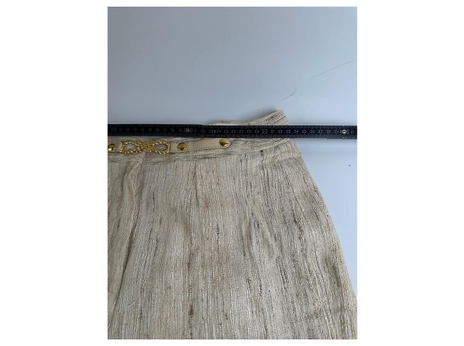 16 Céline Vintage Celine Seidenhose Creme Goldener Verschluss M - Ansicht 3
