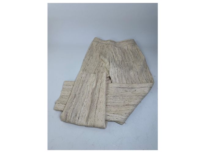 16 Céline Vintage Celine Seidenhose Creme Goldener Verschluss M - Ansicht 4