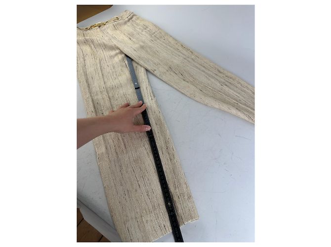 16 Céline Vintage Celine Seidenhose Creme Goldener Verschluss M - Ansicht 6