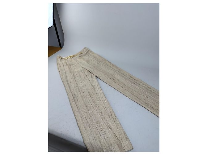 16 Céline Vintage Celine Seidenhose Creme Goldener Verschluss M - Ansicht 8