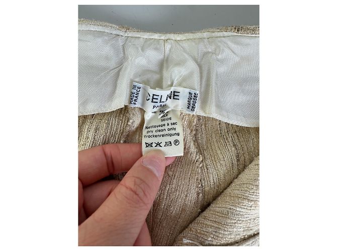 16 Céline Vintage Celine Seidenhose Creme Goldener Verschluss M - Ansicht 9
