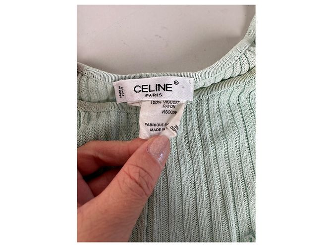 Céline Vintage Celine Viskose-Midikleid Hellmintgrün M Roh - Ansicht 8