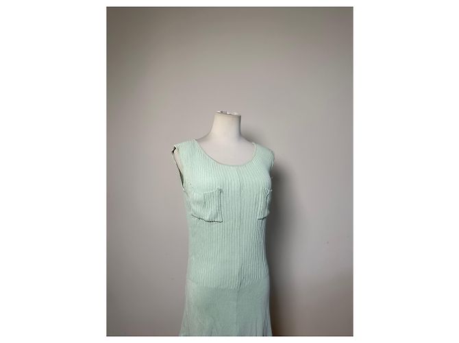 Céline Vintage Celine Viskose-Midikleid Hellmintgrün M Roh - Ansicht 9