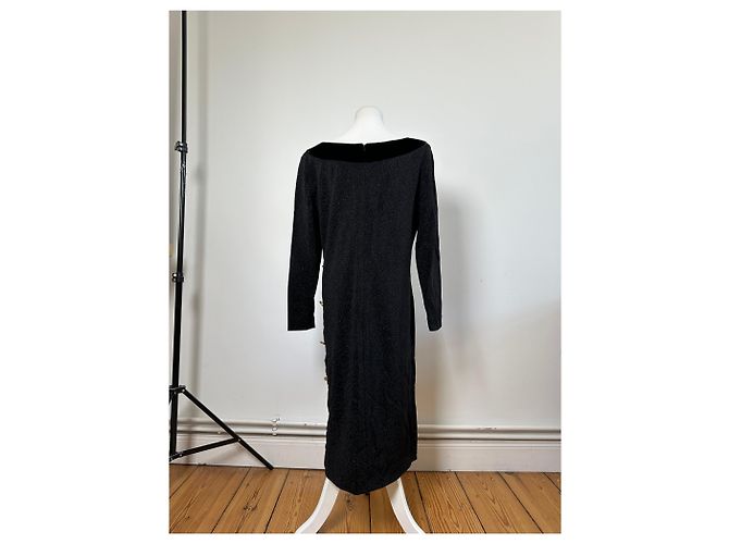 Vintage Givenchy Samtbesatz Kleid Schwarz M - Ansicht 10