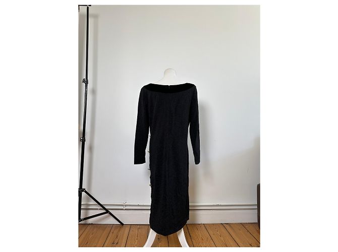 Vintage Givenchy Samtbesatz Kleid Schwarz M - Ansicht 3