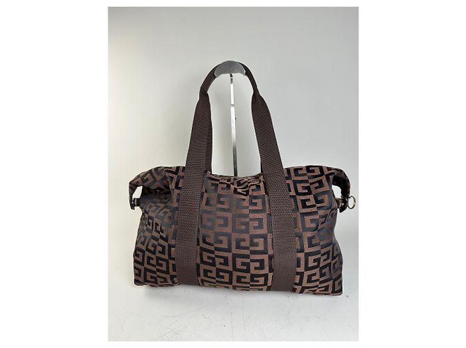 Vintage Givenchy 4G Logo Nylon Tote Braun Schwarz - Ansicht 2