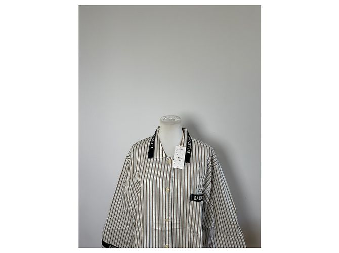 Camicia in cotone a righe vintage Balenciaga da uomo Crema Beige M - vista 7