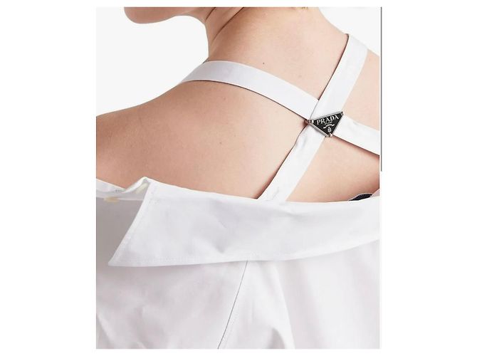 Prada Baumwollhemdkleid weiß schulterfrei - Ansicht 10