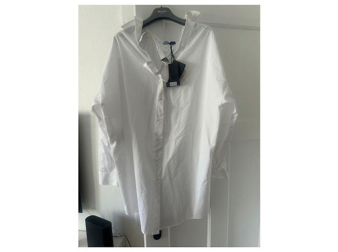 Prada Baumwollhemdkleid weiß schulterfrei - Ansicht 11