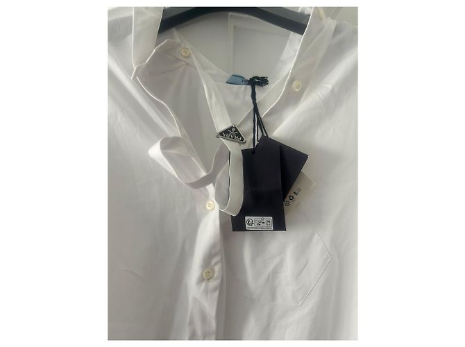 Prada Baumwollhemdkleid weiß schulterfrei - Ansicht 12