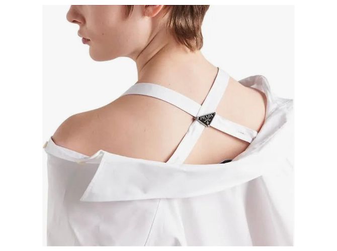 Prada Baumwollhemdkleid weiß schulterfrei - Ansicht 7