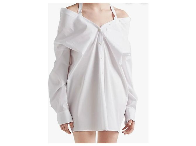 Prada Baumwollhemdkleid weiß schulterfrei - Ansicht 8