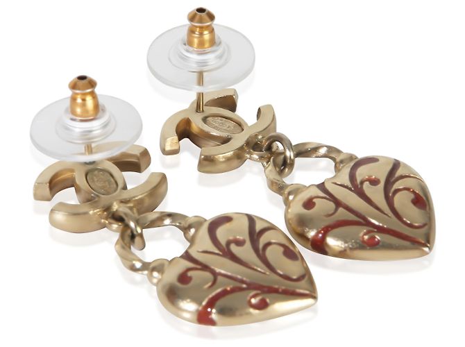Gabrielle Orecchini Chanel CC Heart in smalto rosso e placcati oro 2009 - vista 2