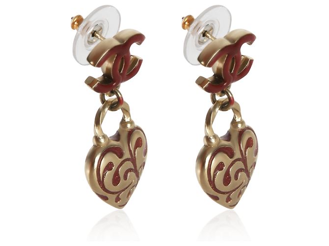 Gabrielle Orecchini Chanel CC Heart in smalto rosso e placcati oro 2009 - vista 3