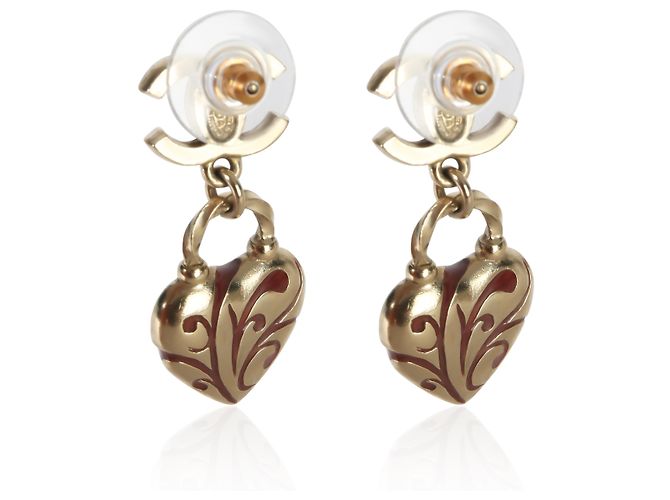 Gabrielle Orecchini Chanel CC Heart in smalto rosso e placcati oro 2009 - vista 4