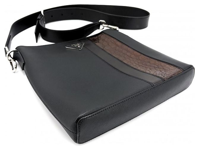 Borsa a tracolla in pelle nera da uomo Prada Nero - vista 3
