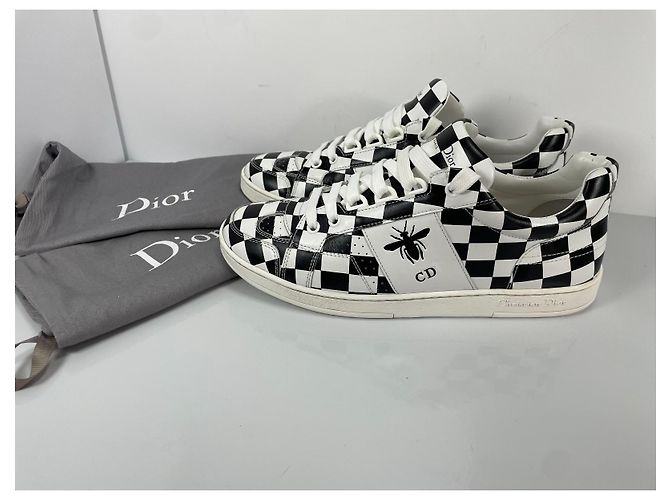 Christian Dior D-BEE Check Leder-Sneaker Schwarz Weiß - Ansicht 2