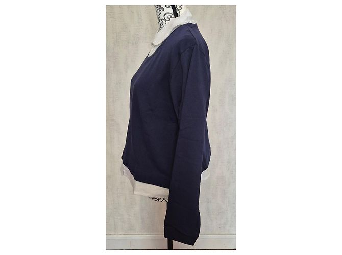 Autre Marque Karl Marc John Damen Hemdstrickpullover Größe 40/L simon Baumwolle marine weiß Marineblau - Ansicht 3