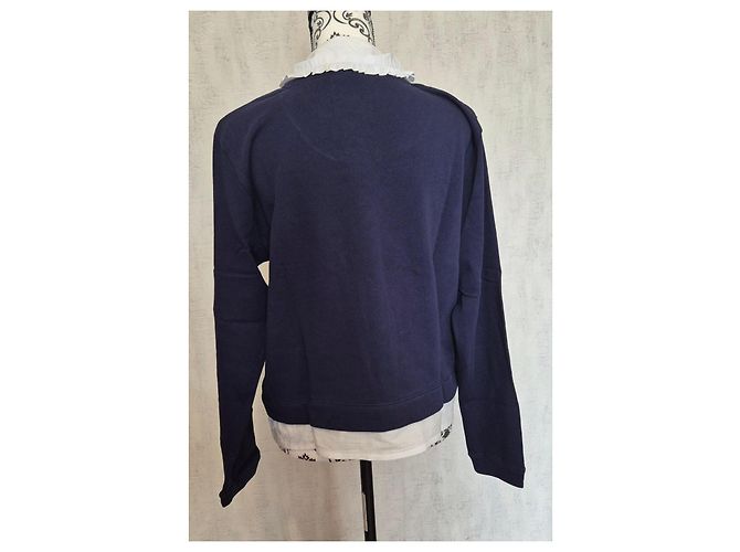Autre Marque Karl Marc John Damen Hemdstrickpullover Größe 40/L simon Baumwolle marine weiß Marineblau - Ansicht 4