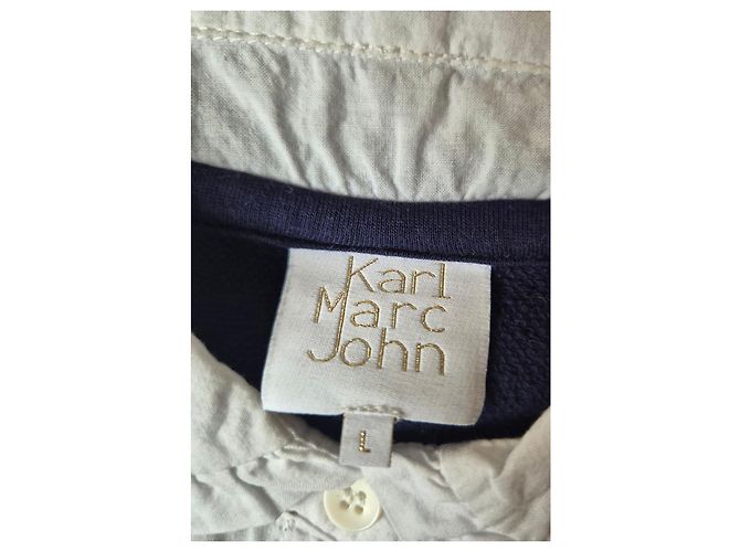 Autre Marque Karl Marc John Damen Hemdstrickpullover Größe 40/L simon Baumwolle marine weiß Marineblau - Ansicht 5