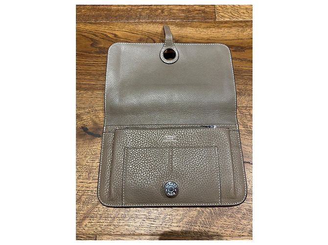 Cartera Duo Dogon Hermès Etoupe Gris pardo - vista 3