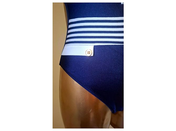 Autre Marque Einteiliger Badeanzug mit nautischem Thema Weiß Blau - Ansicht 6