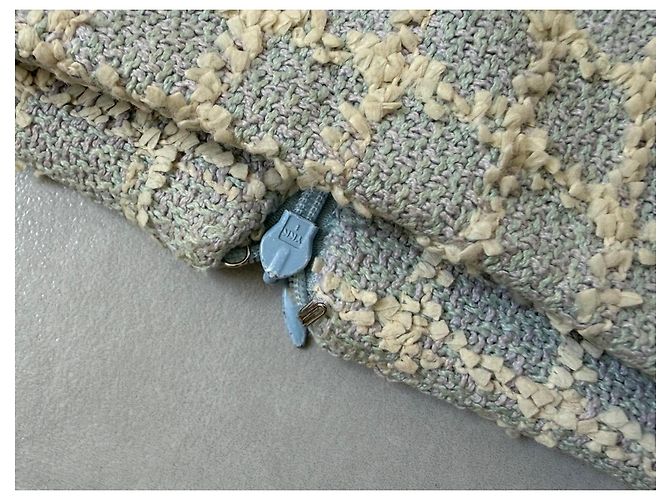 Completo gonna e top bustier in tweed Chanel Rosa Grigio Crudo Giallo Blu chiaro - vista 13