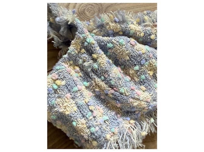 Completo gonna e top bustier in tweed Chanel Rosa Grigio Crudo Giallo Blu chiaro - vista 5
