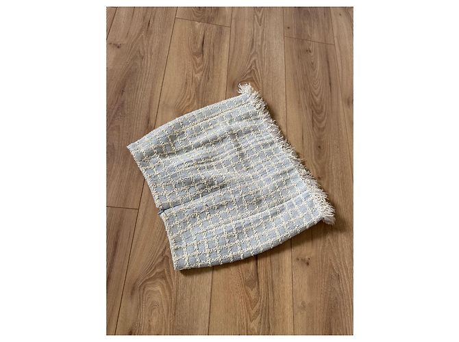 Completo gonna e top bustier in tweed Chanel Rosa Grigio Crudo Giallo Blu chiaro - vista 7