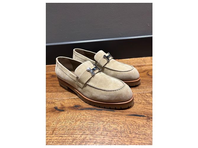 Mocassini in scamosciato Hermès Paris Beige - vista 2