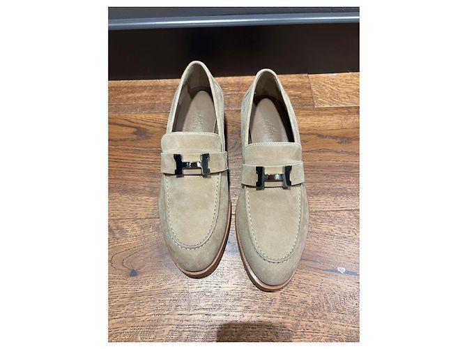 Mocassini in scamosciato Hermès Paris Beige - vista 3