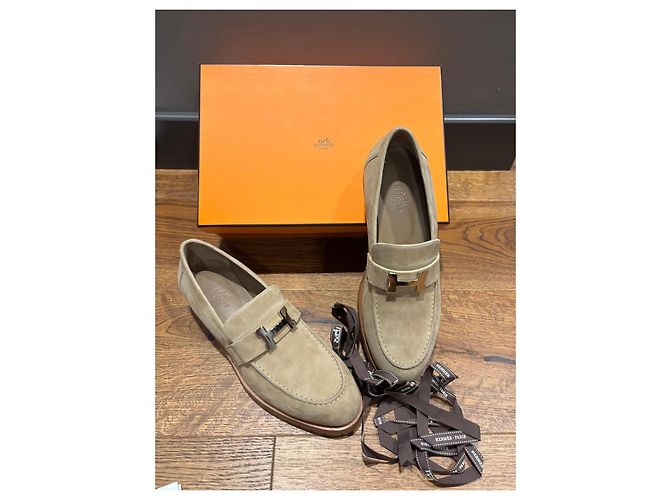 Mocassini in scamosciato Hermès Paris Beige - vista 6