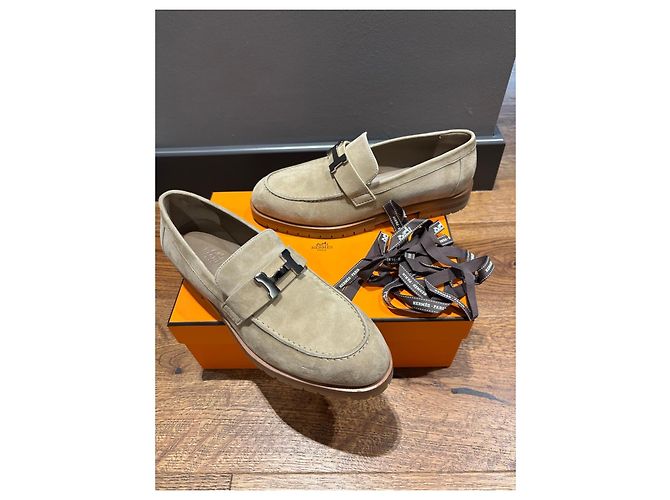 Mocassini in scamosciato Hermès Paris Beige - vista 8