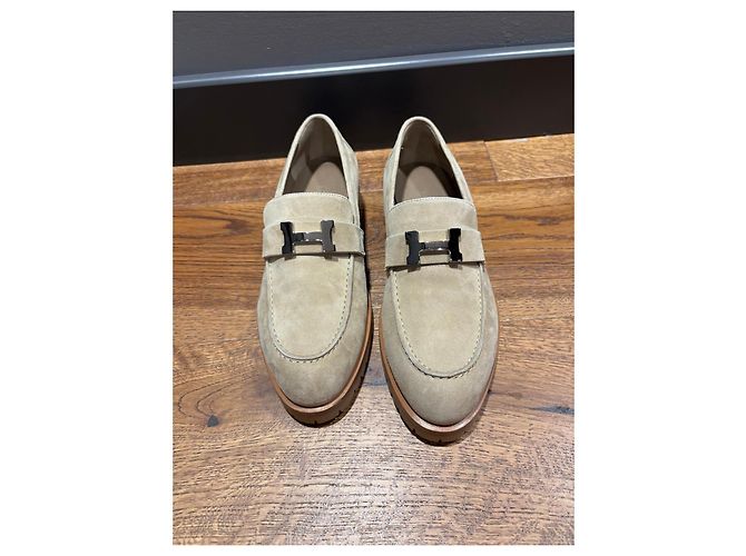 Mocassini in scamosciato Hermès Paris Beige - vista 9