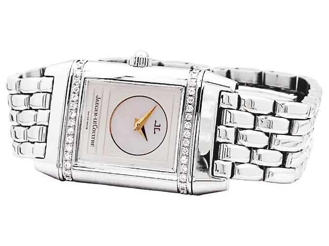Montre Jaeger Lecoultre, "Reverso", acier et diamants. - vue 3