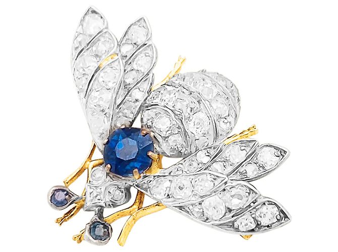 Autre Marque Spilla antica "Abeille", oro giallo, argento, zaffiro e diamanti. - vista 2