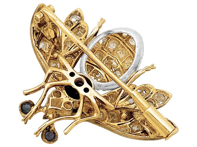 Autre Marque Spilla antica "Abeille", oro giallo, argento, zaffiro e diamanti. - vista 3