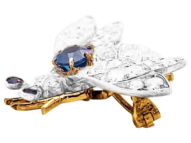 Autre Marque Spilla antica "Abeille", oro giallo, argento, zaffiro e diamanti. - vista 4