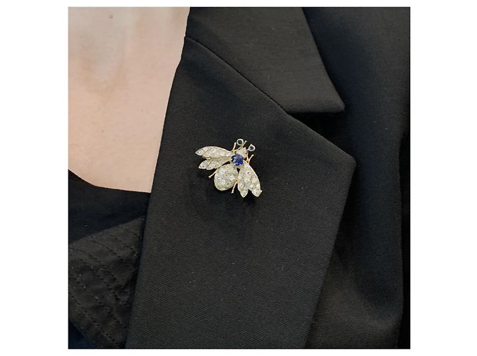 Autre Marque Spilla antica "Abeille", oro giallo, argento, zaffiro e diamanti. - vista 5