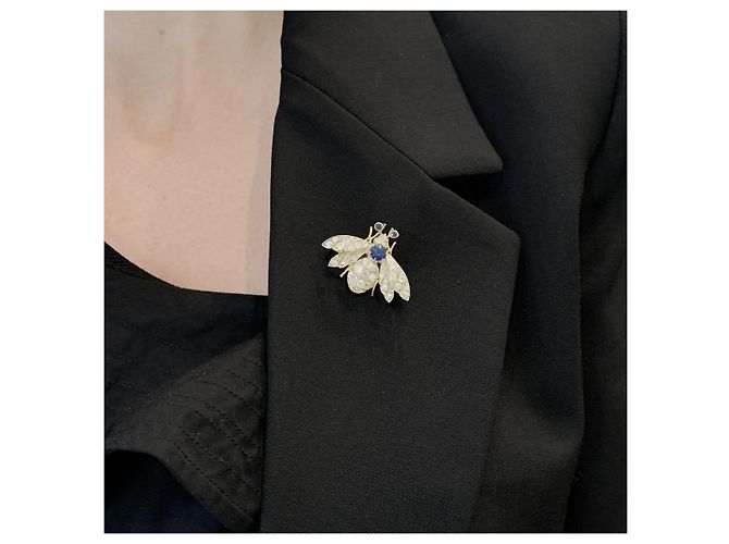 Autre Marque Spilla antica "Abeille", oro giallo, argento, zaffiro e diamanti. - vista 6