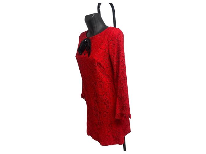 Mini abito in pizzo rosso Saint Laurent - vista 2