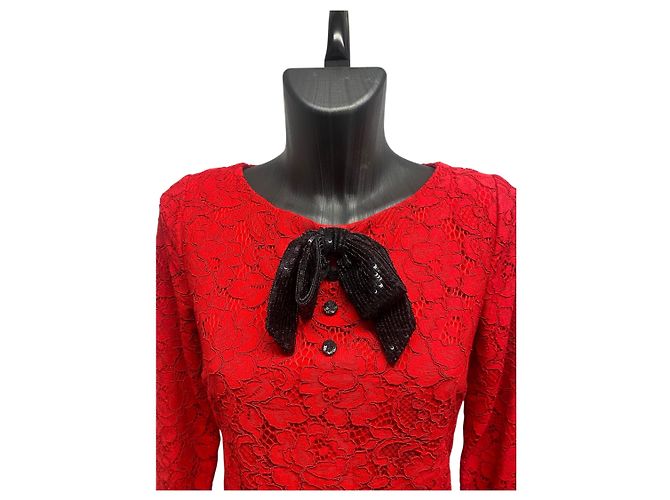 Mini abito in pizzo rosso Saint Laurent - vista 3