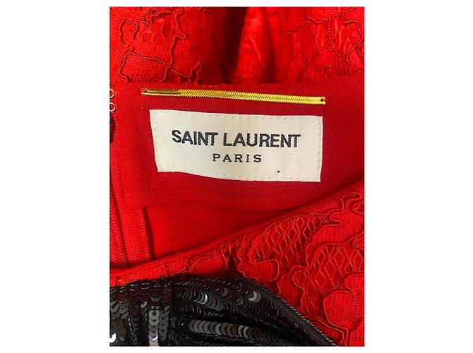 Mini abito in pizzo rosso Saint Laurent - vista 4