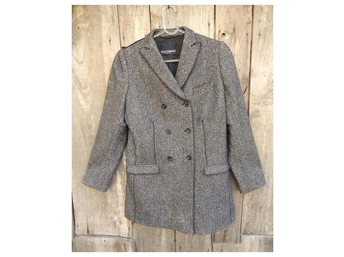 Abrigo de lana con espiga de doble botonadura Dolce & Gabbana Negro Gris - vista 5
