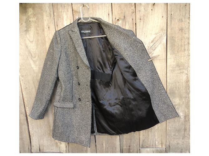 Abrigo de lana con espiga de doble botonadura Dolce & Gabbana Negro Gris - vista 6