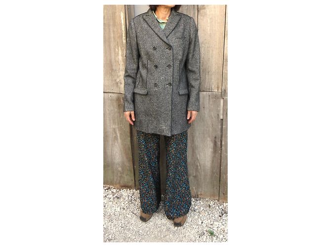 Abrigo de lana con espiga de doble botonadura Dolce & Gabbana Negro Gris - vista 9