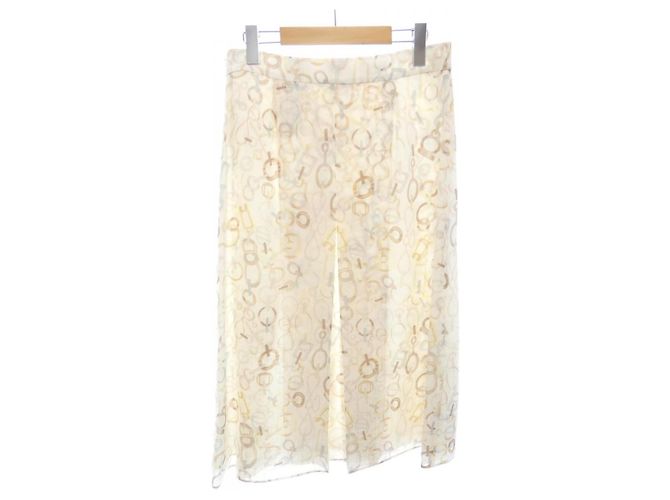 Hermès Falda de seda Twill Rêne Hermes Blanco - vista 2